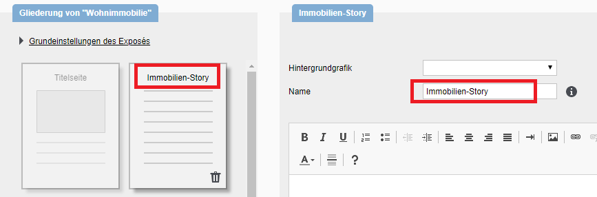 PDFdesigner: Namensvergabe Kombiseite und Textseite Screenshot