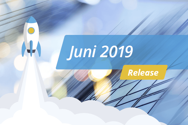 Blauer Hintergrund mit weißer Schrift „Release – Juni 2019“