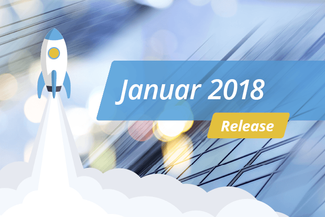 Blauer Hintergrund mit weißer Schrift „Release – Januar 2018“