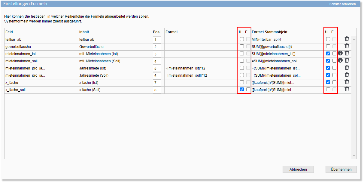 Screenshot Option "Editierbar" bei Formelfelder