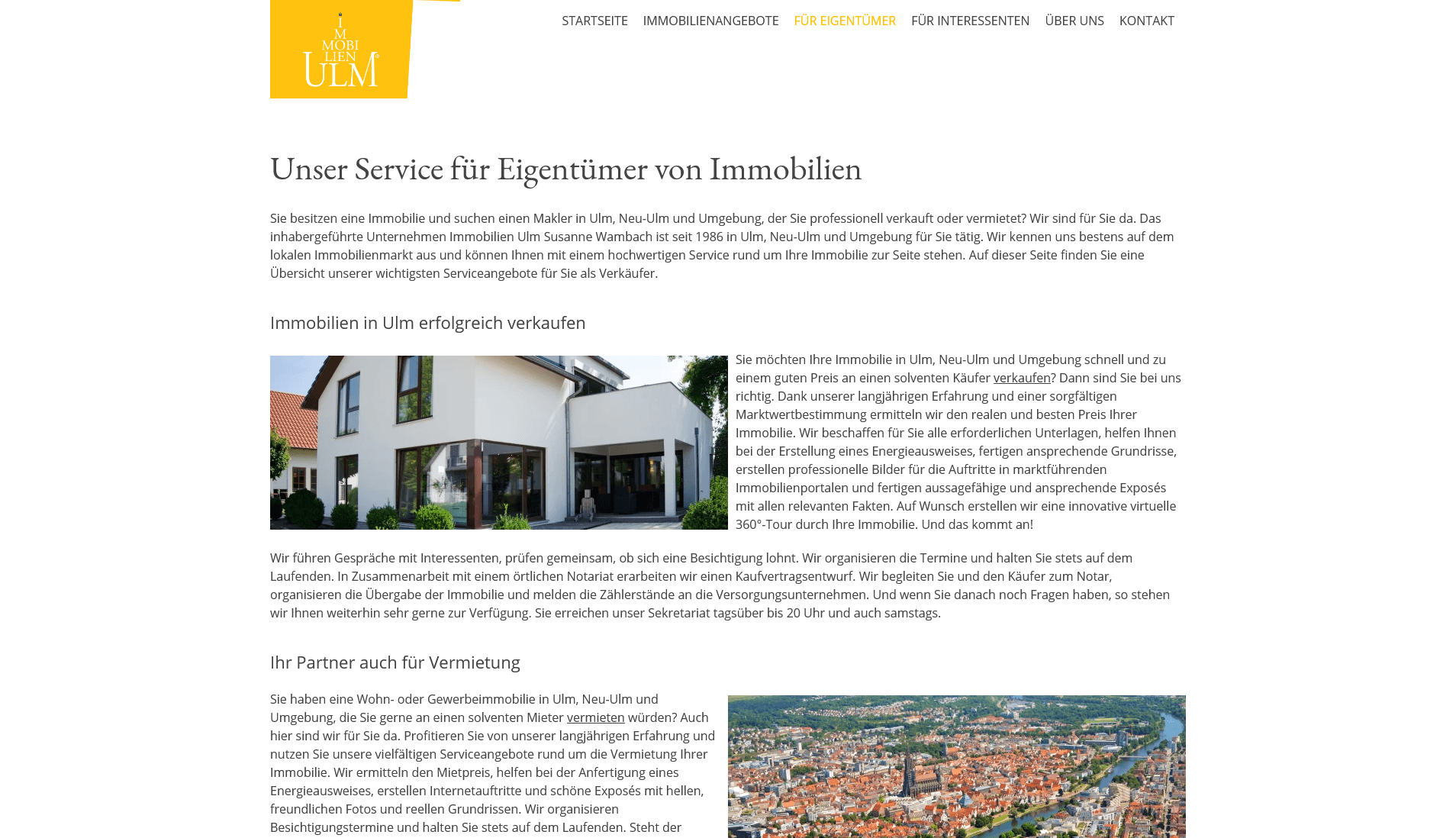 Immobilien Ulm: Screenshot Website