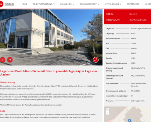 Martello Immobilienmanagement: Screenshot Website