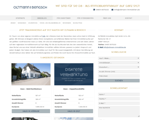 OLTMANN Immobilien Sylt: Screenshot Website