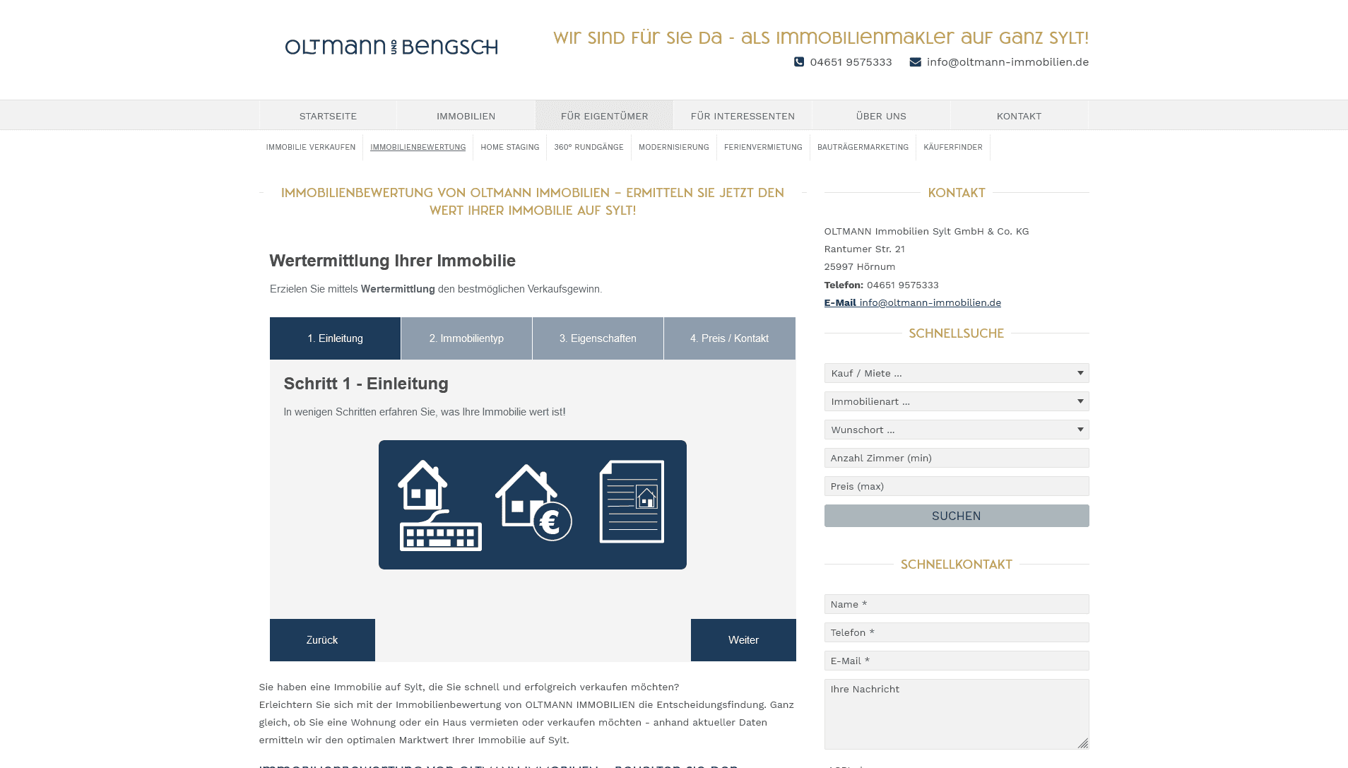 OLTMANN Immobilien Sylt: Screenshot Website