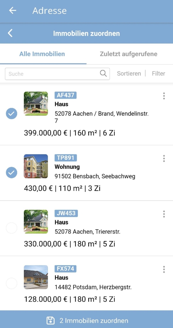 Immobilien verknüpfen in der onOffice App