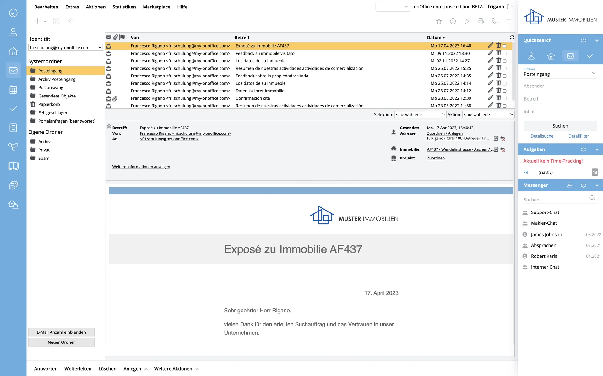 Screenshot E-Mail-Verwaltung