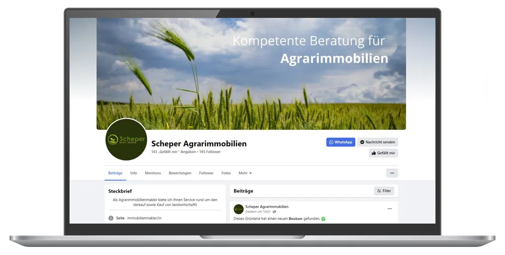 Scheper Agrarimmobilien Mockup Laptop Social Media